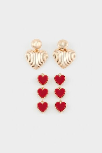 DeFacto Women's Heart 2 Piece Earrings E4041Axns