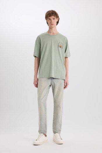 DeFacto 100% Cotton Oversize Wide Fit Crew Neck Back Printed Short Sleeve T-Shirt W8282Az25Sp