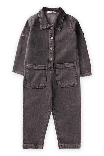 Cigit Double Pocket Denim Overalls 2-7 Years Black