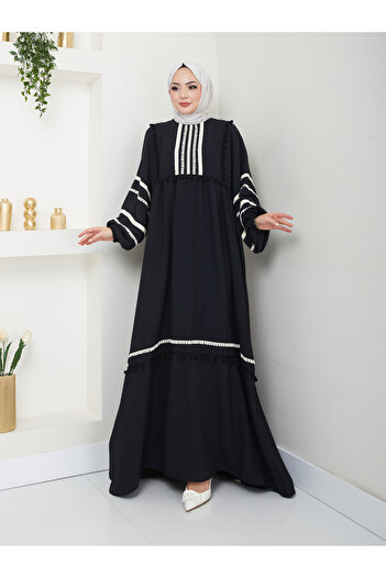 VOLT CLOTHİNG Women's Stripe Embroidered Wide Dress