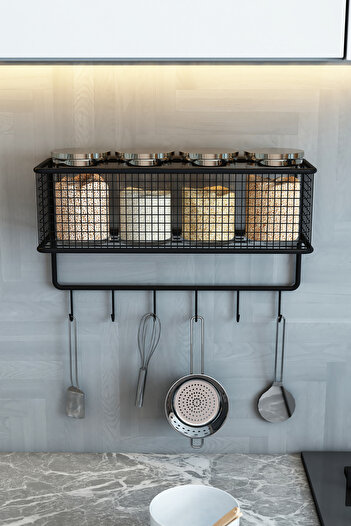 boz concept home Spice Rack Metal Cup with Adhesive Hooks Kitchen Shelf and Storage Organize