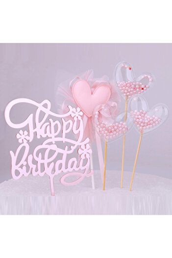 Choice 5pcs style2 PinkHeart Happy Birthday Cake Topper Birthday Cake Topper Lovely Heart Cupcake Toppers