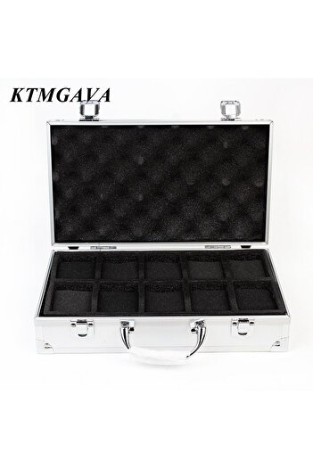 Choice 10 slots white 10/12/18 Grid Aluminum Alloy Black Watch Storage Box Jewelry Collection Box Portable
