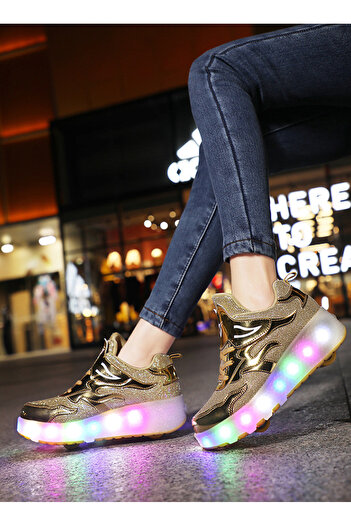ETG Kids LED USB Charging Roller Skate Shoes with Wheel Shoes Light up Roller Shoes Rechargeable