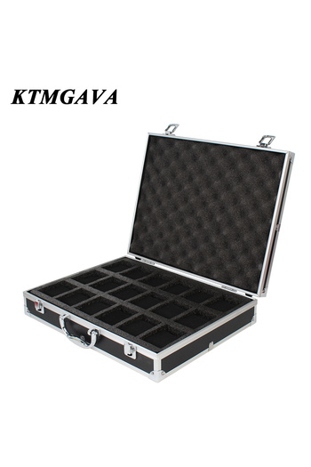 Choice 18 slots black 10/12/18 Grid Aluminum Alloy Black Watch Storage Box Jewelry Collection Box Portable
