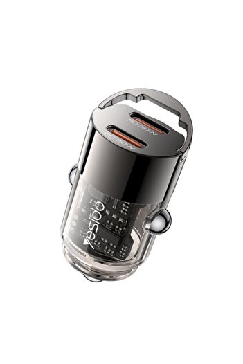 Yesido Y69 PD30W Dual USB-C / Type-C Zinc Alloy Mini Car Charger(Metal Grey)