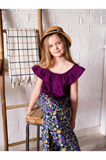 Hilal Akıncı Kids Girl's Colorful Blouse Floral Patterned Trousers 2-Piece Set