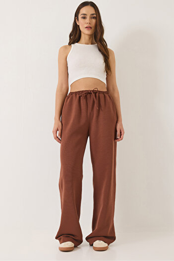 Bianco Lucci Women's Elastic Waist Pocket Detailed Palazzo Linen Trousers 80182 60271083