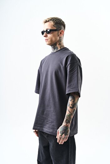 Respire Men's Respire Text Detailed Oversize T-Shirt Smoked