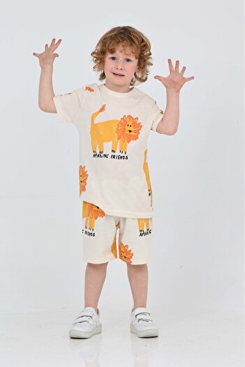 yns coolstar Summer Unisex Model Lion Patterned Top and Bottom Set
