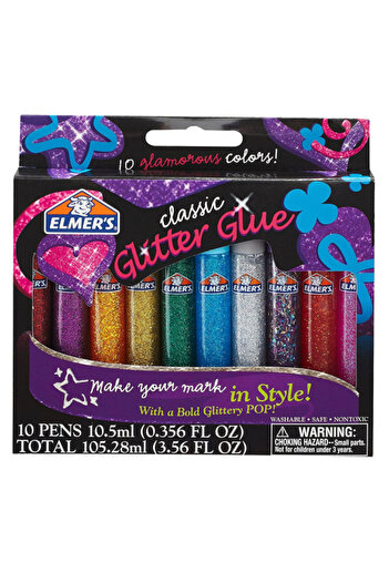Elmers 10-Piece 3D Washable Classic Glitter Glue 10.5ml