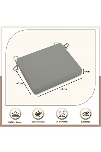 Evim Canvas 4'lü Kurşun Sıvı Geçirmez Leke Tutmaz Fermuarlı Bağcıklı Sandalye Minderi 40 x 40 cm