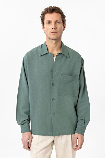 Antioch Green Linen Blended Relaxed Men's Shirt