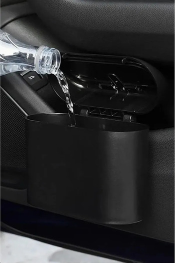 PlusOto Car Trash Can Black Portable Car Interior Portable Lid Organizer Dustbin