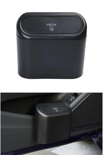 PlusOto Car Trash Can Black Portable Car Interior Portable Lid Organizer Dustbin