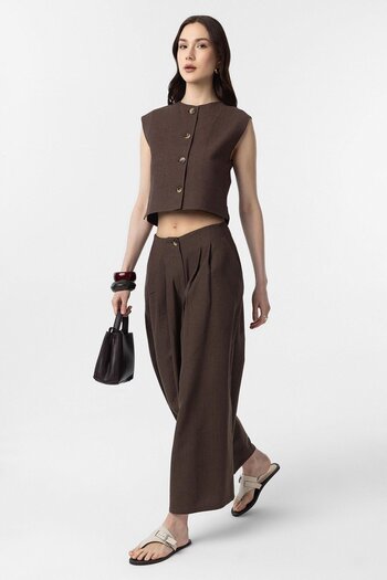 Antioch Brown Linen Blended Women's Vest