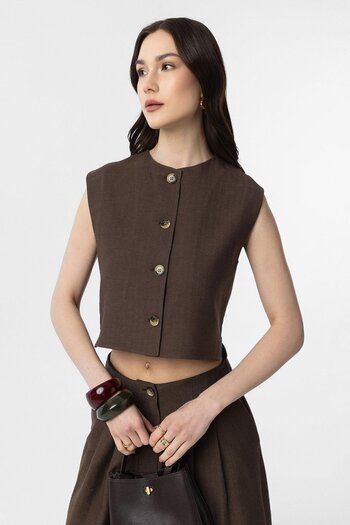 Antioch Brown Linen Blended Women's Vest