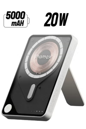 Momax 1-Power X PRO 5000mAh Magnetic Wireless Power Bank with Stand and Built-in USB-C Cable - White