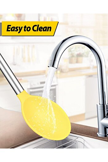 Bundlepro Set of 2 BUNDLEPRO cooking spoons, stainless steel/silicone, silver/yellow, 7 x 34 cm