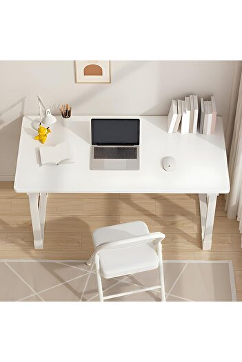 Taimi Wooden Computer Desk with Metal Base, Foldable Desk for Study Writing Workstation,120x60x75cm-White