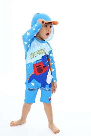 Lizsa 2-10 Years Old Boys' Zippered Swimsuit - Boys' Long Sleeve Hat Swimsuit