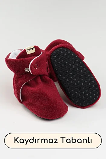 pufien Organic Cotton Lined, Baby First Step Shoes, Non-Slip Sole, Baby Slippers, Red Booties