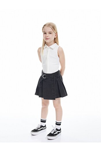 Koton Cotton Zipper Slim Fit Shirt Collar Sleeveless Crop Tank Top