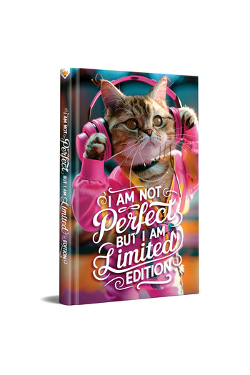 sketch Music Listening Cat Design Striped Notebook - 13x21 Cm Hard Cover 192 Pages