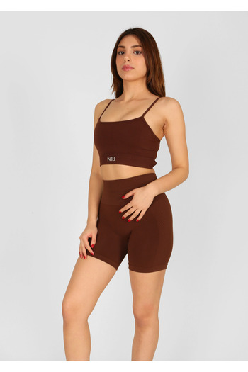 NTB Nature The Brand Ntb Brown High Waist Short Sports Leggings with Scrunch Detail,Compression Leggings,Short Sports Leggings,Fitness