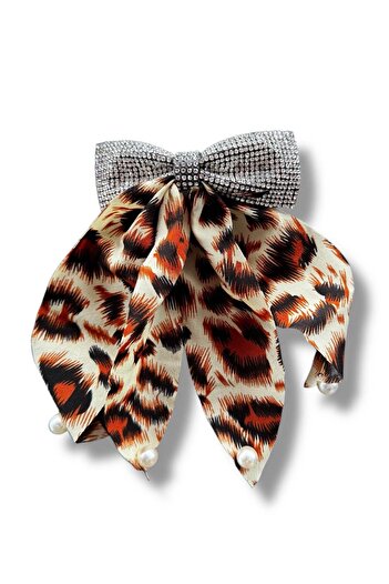 TAKIŞTIR Orange Color Ribbon Figured Stone and Pearl Detailed Collar Buckle