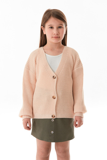 Fulla Moda Basic V-Neck Buttoned Girl's Knitwear Cardigan