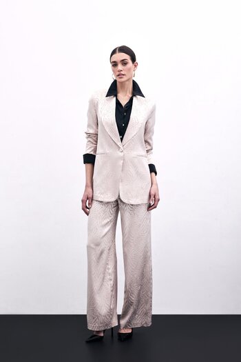 Sateen Zebra Patterned Trousers - Powder