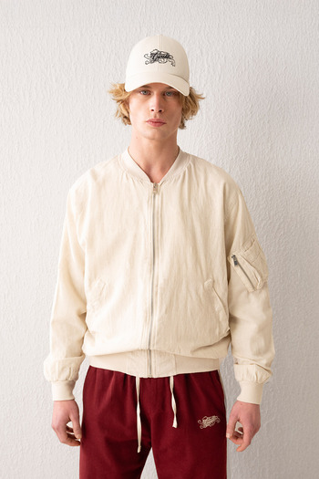 GIESTO Linen Bomber Beige Jacket