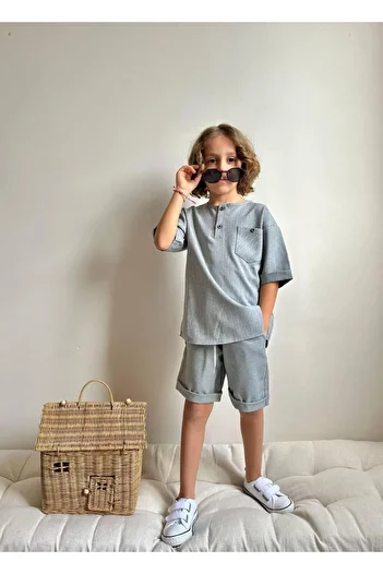 YİGİT BUTİK Poplin Fabric Boy's Shorts Suit