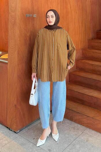 lamelif Single Pocket Lamis Shirt Chocolate and Coffee Colors