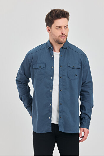 YXC Men's Shirt Cotton Slim Fit Long Sleeve Men's Shirt with Pockets