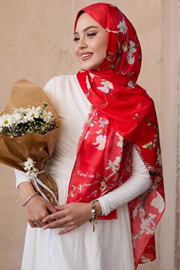 Merve Nayir Van Gogh Pattern Double Sided Imported Voile Silk Shawl 75 X 190 cm