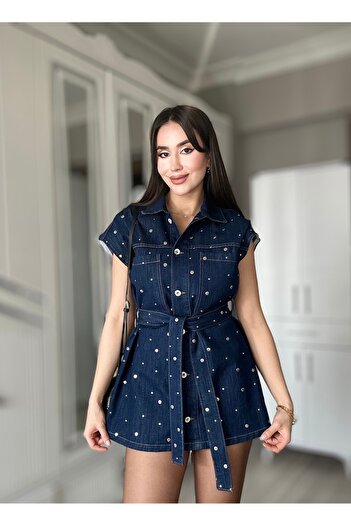 AB LOOKS Vestă de blugi cu design premium din denim, cu bretele în talie, albastru bleumarin, argintiu