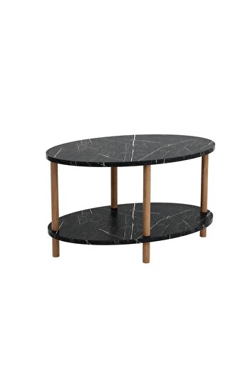 interGO Center Table Elliptic Wooden Legs - Black Marble Pattern