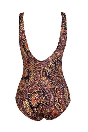 Endeep Beria Women's Large Size Cupped Shawl Patterned Brown Gathering Swimsuit