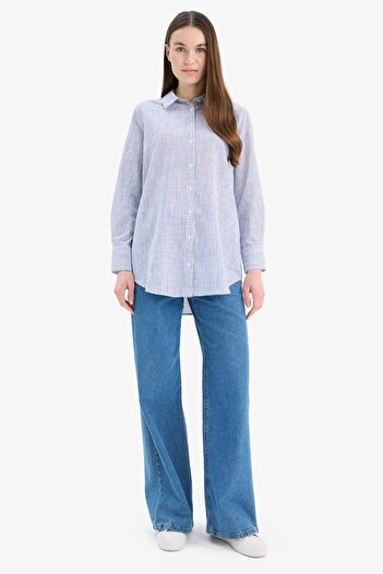 DeFacto Striped Flared Cotton Shirt - Regular Fit Long Sleeve, Tunic E6912Ax25Sp
