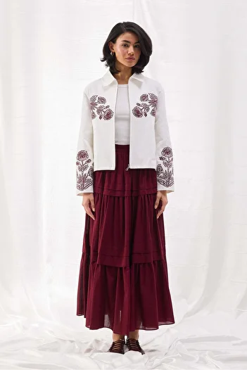 Tailors Room Ribbed Voile Skirt Burgundy Fashion Dress