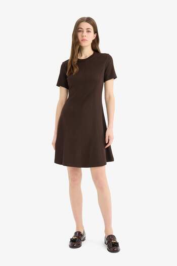 DeFacto Crew Neck Basic Plain Short Sleeve Mini Dress E8382Ax25Sp