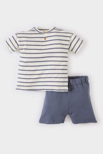 DeFacto Baby Boy Set: Crew Neck, Striped Sleeves Shorts B6986A525Sm