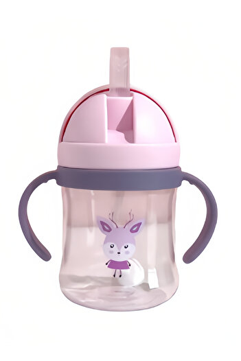 COOYA 250ml Sippy Cup, Double Handle With Straw, Silicone Spout, Non Spill, Bpa Free, 0-36 Months, Pink