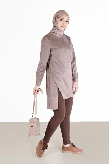 Alvina ASYMMETRIC CUT SUEDE TUNIC WITH BUTTON DETAIL 42430