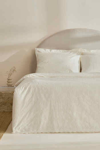 Karaca Home Vivien Brodeli 100% Cotton Double Duvet Cover Set Ecru