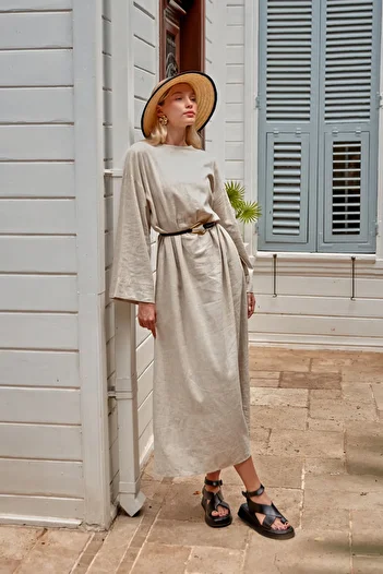 Birgül Bektaş Linen Sand Color Dress