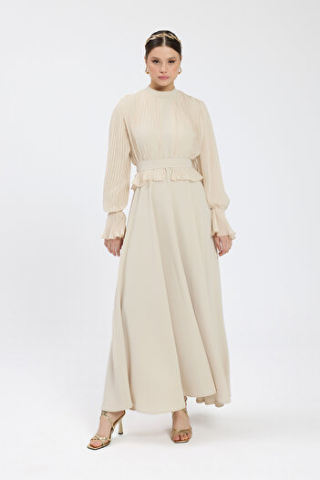 Birgül Bektaş Mink Size Pleated Crepe Chiffon Dress