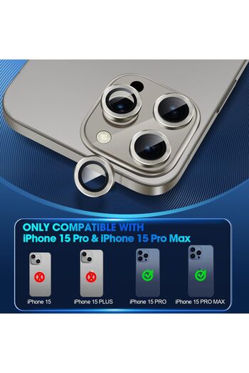 AWH iPhone 15 Pro/Pro Max Camera Lens Protector, Bling Metal Diamond Ring, 9H Scratchproof (Gray)
